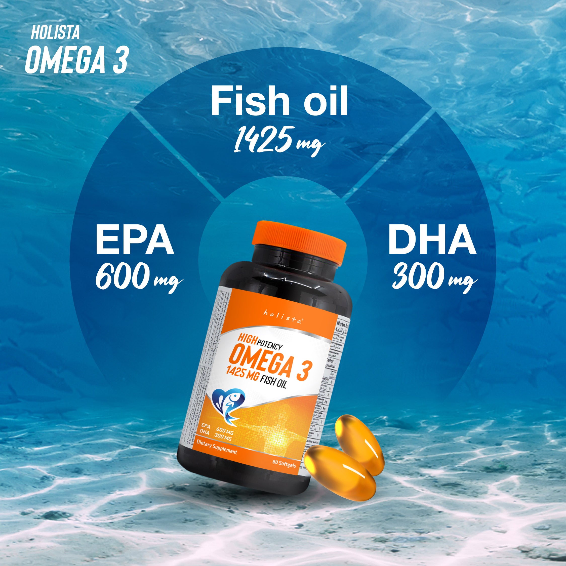 Holista Omega-3 Capsules - Fish Oil (80 Softgels)